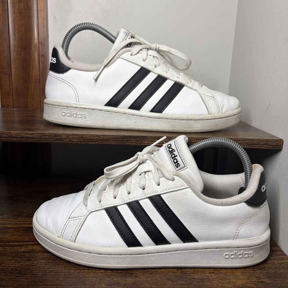 Adidas Grand Court Base F36483 White Black Leather Sneakers Womens 7